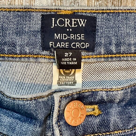 J Crew Mid Rise Flare Crop Denim Jeans‎ Womens Blue Stretch Size 27 - Picture 3 of 8